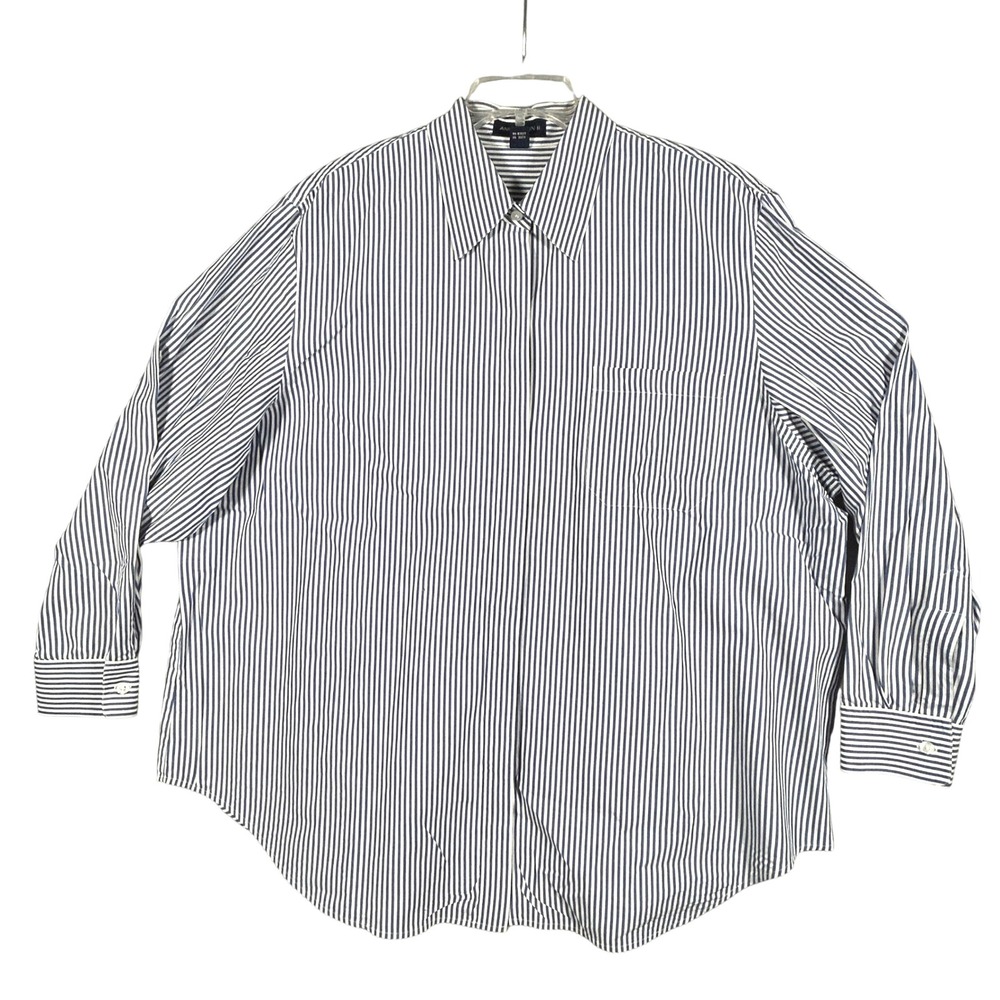 Anne Klein II Button Down Shirt Womens 3X Blue Striped Long Sleeve Pocket